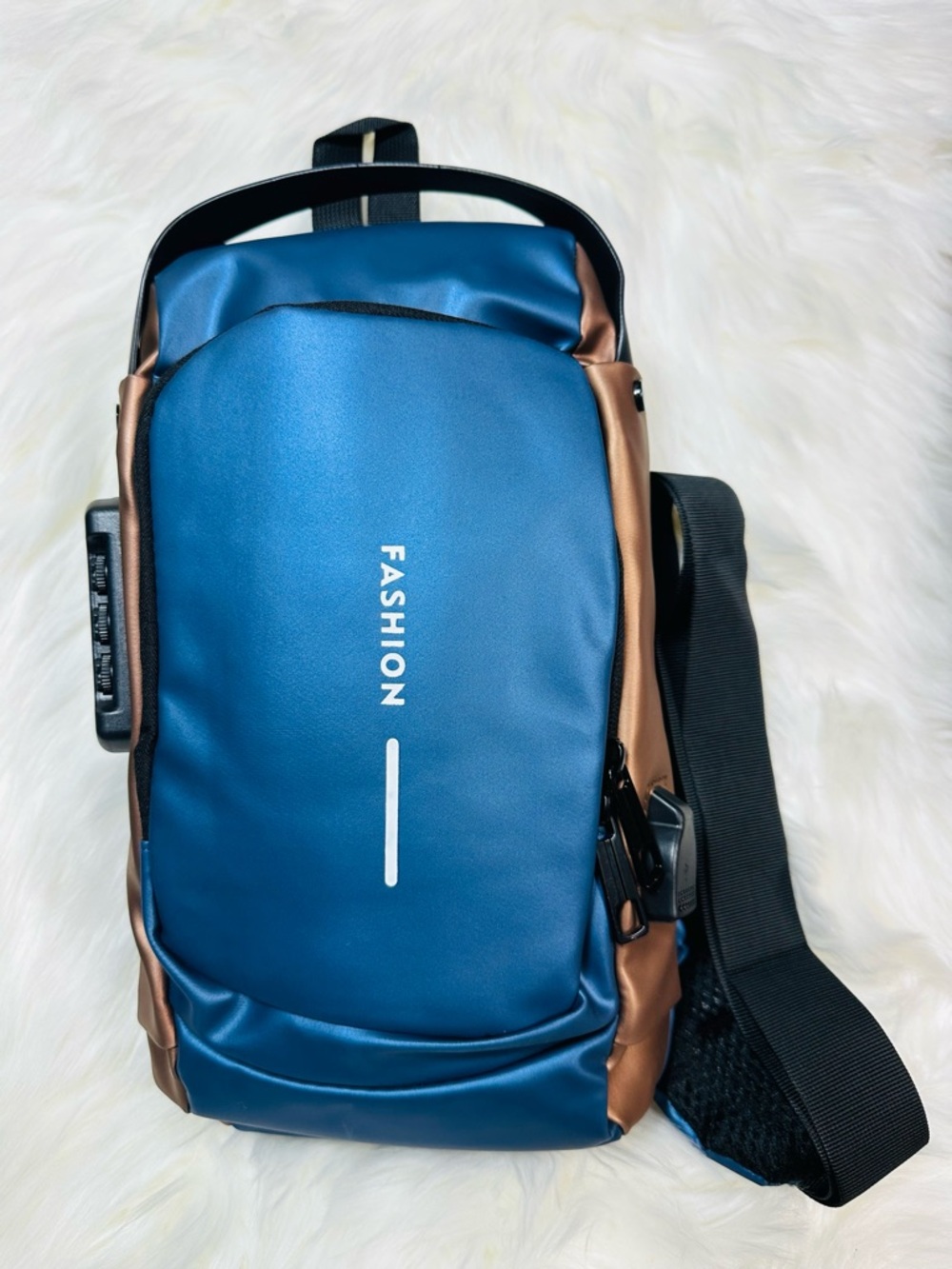 Men's Sling Bag in Blue and Brown - Urban Crossbody